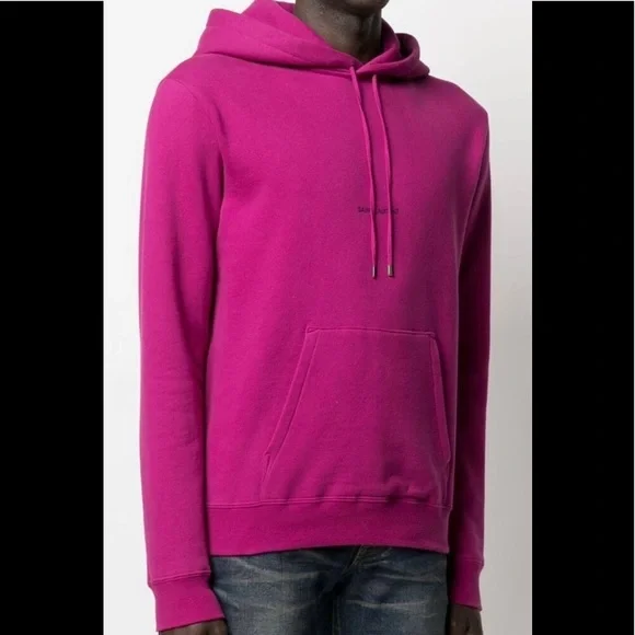 Saint Laurent Logo-Print Mens Purple Hoodie Sz L - Picture 2 of 9